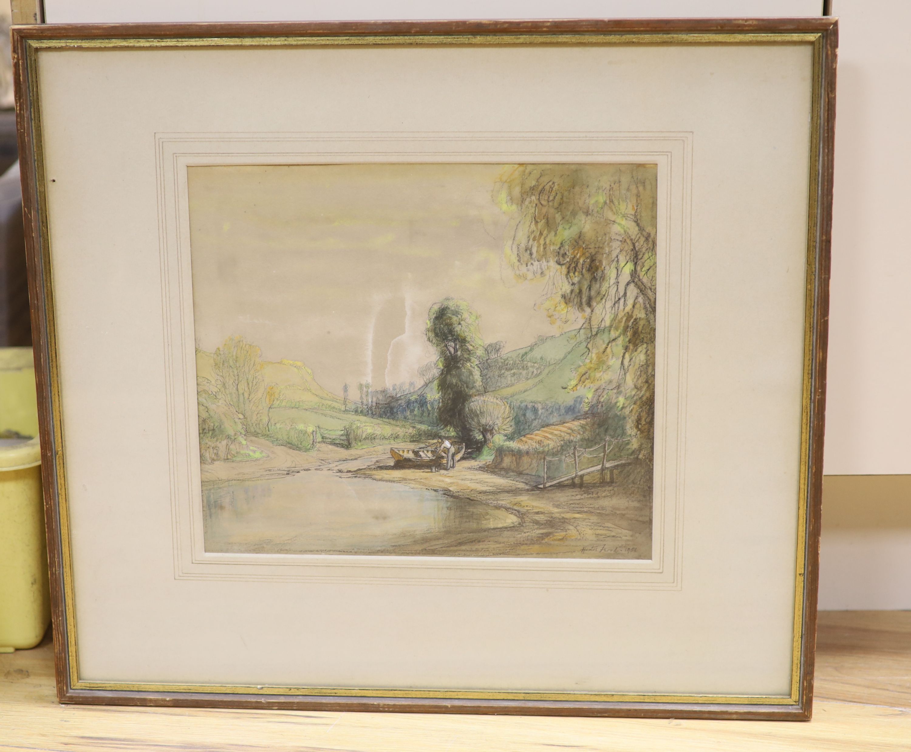 Hester Frood (1882-1971), pencil and watercolour, A Ford near Seaton, South Devon, signed in pencil and dated 1951, 26 x 30cm (a.f.)